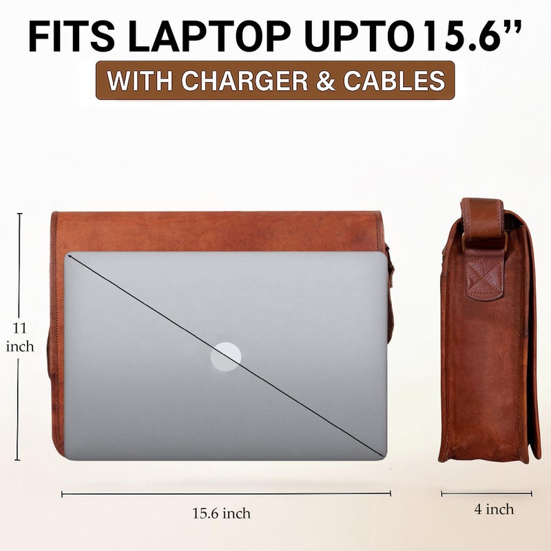 RUSTIC TOWN 15 inch Vintage Crossbody Full Grain Leather Laptop Messenger Bag - Image 5
